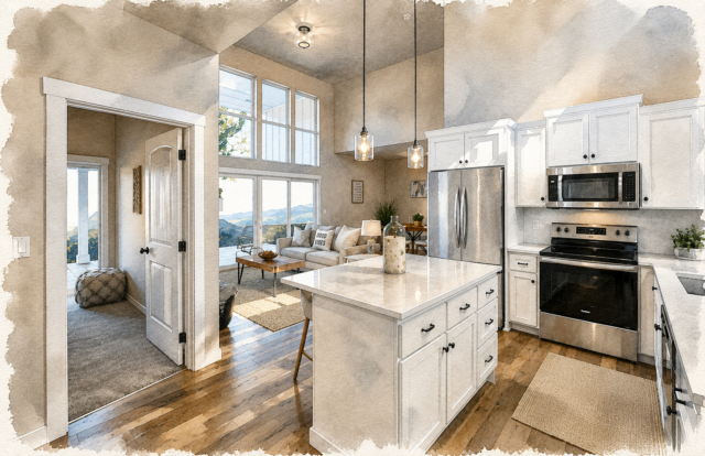 MODERN-FARMHOUSE-MF-986-FARM-640-HERITAGE View from kitchen to dining