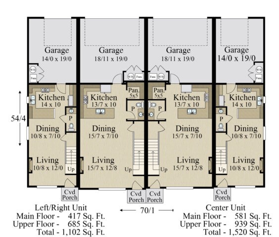 Legacy Four Farm House Plan | Modern Farmhouse Rear Garage Fourplex ...