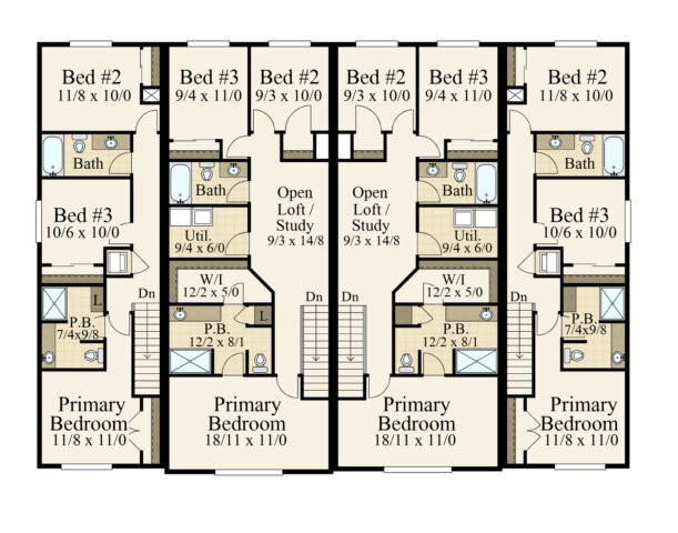 Legacy Four Farm House Plan | Modern Farmhouse Rear Garage Fourplex ...