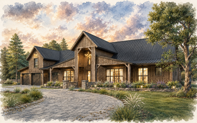 MB-4841-TEXAS-STRONG-RUSTIC-LUXURY-BARN-HOUSE-PLAN-front view