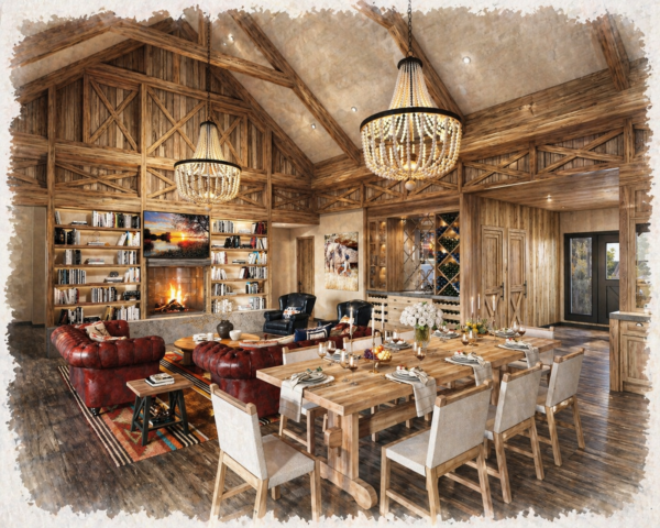 Rustic Barn Style House Plan Texas Forever – MB-4196 Living Room