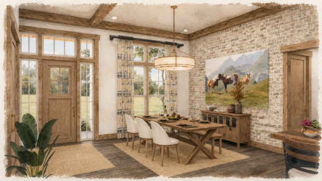 COBBLESTONE-SANCTUARY-OLD-WORLD-ANCESTRAL-ONE-STORY-HOUSE-PLAN-WITH-LOFT-M-2919-ST Dining Room 