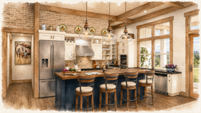 COBBLESTONE-SANCTUARY-OLD-WORLD-ANCESTRAL-ONE-STORY-HOUSE-PLAN-WITH-LOFT-M-2919-ST Kitchen 
