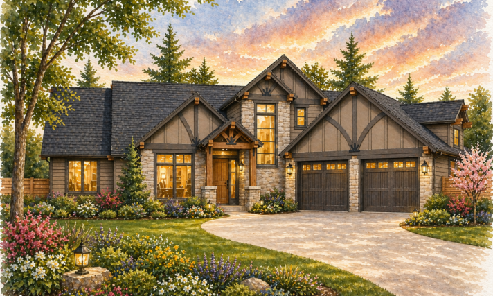 Rustic Country House Plan – Country Charm – X-16-D Watercolor