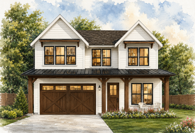 AMERICAN-CLASSIC-TWO-STORY-AFFORDABLE-HOUSE-PLAN-MF-3074-Front-View