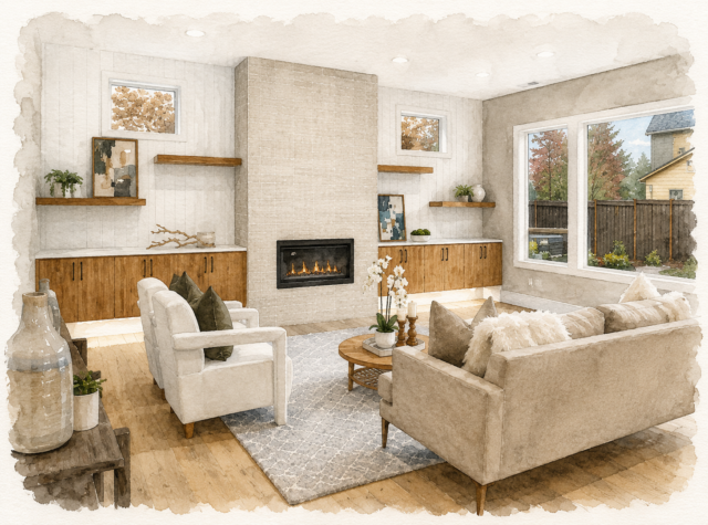American-Classic-2-Story-Affordable-House-Plan-–-MF-3074 Great room 
