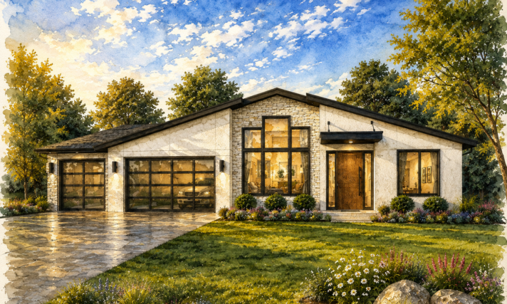 MCM Downhill Luxury House – Plan – Epoch Modern – MM-5000 Front view