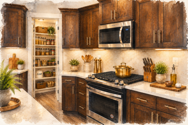 Rustic Country House Plan – Country Charm – X-16-D_ Kitchen Detail 
