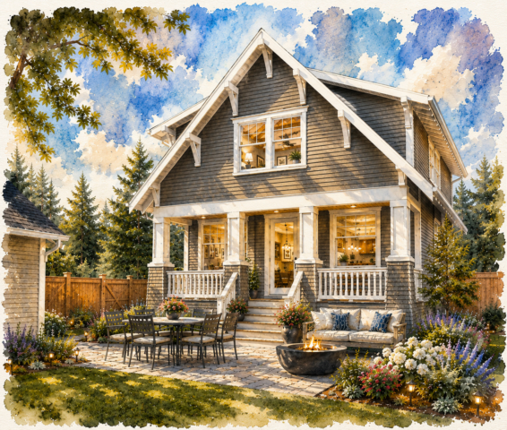 Bungalow 3 bedroom loft- big porch - Sears Family - M-2405-CRD Rear View 