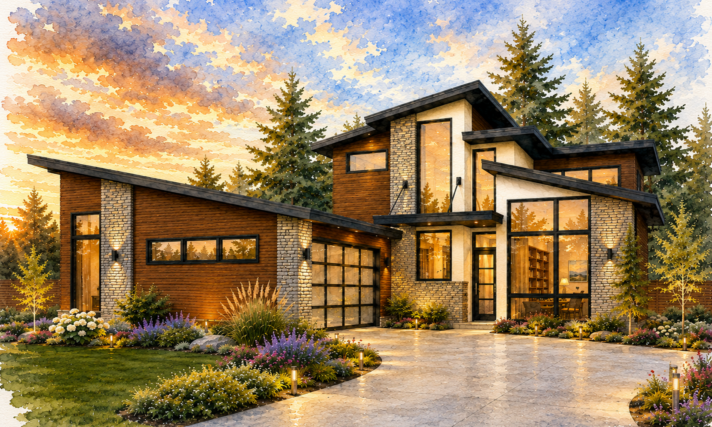 Best Selling Modern House Plan -Modern Ridge- MM-2434-TL Front