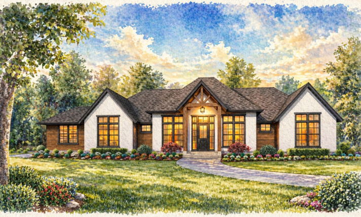 One Story Modern French Country House Plan M-2667-Paris Country