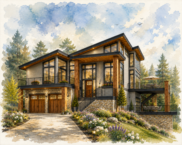 Modern View House Plan - Breathless - MM-3344L Spectacular Luxury View Lot Home Design Front 