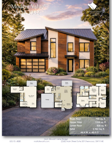 Affordable Modern House Plan with Finished Lower Level and Flexible Family Living Modern Value: A Smart and Stylish Affordable Modern House Plan Modern Value (MM-2982) shows how great design can also be practical. This Affordable Modern House Plan delivers clean architecture, flexible spaces, and strong value for homeowners. The home offers 2,982 square feet of living space across three levels. Because the footprint is efficient, the house fits well on many suburban or infill lots. At the same time, the layout still feels open and spacious. From the street, the home presents a crisp modern look. Warm horizontal siding pairs with light vertical panels to create contrast and depth. Meanwhile, black window frames and a modern garage door complete the contemporary style. However, the design remains simple to build. Straightforward rooflines and stacked walls help control construction costs. As a result, Modern Value lives up to its name as a true Affordable Modern House Plan. Open Living Spaces Define This Affordable Modern House Plan The main floor focuses on comfort and connection. When you enter from the front porch, the foyer leads directly into the main living area. At the center of the home sits a bright kitchen. A large island provides plenty of space for cooking, serving, and gathering. Because the kitchen opens to both the dining area and great room, everyone stays connected. Next to the kitchen, the dining area enjoys large windows and natural light. This space works well for everyday meals as well as holiday gatherings. The great room offers a relaxed place to unwind. It also connects directly to the rear deck. During warmer months, the deck expands the living space and makes outdoor entertaining easy. Near the garage entry, a powder room adds convenience. A nearby den offers a quiet and flexible space. It works well as a home office, study room, or reading retreat. Comfortable Upper Floor with Private Bedrooms Upstairs, this Affordable Modern House Plan provides a comfortable and practical layout. The second floor includes three bedrooms, two bathrooms, and a laundry room. The primary bedroom creates a peaceful retreat. A vaulted ceiling adds volume and light to the room. The adjoining bath includes dual sinks, a large shower, and a walk-in closet. Bedrooms two and three sit nearby along the hallway. Each bedroom offers comfortable space for family members or guests. A shared bathroom sits between the rooms for easy access. The laundry room also sits on this floor. This location makes daily chores much easier. In addition, the large bonus room adds flexibility. Families can use this room as a media space, playroom, or hobby area. Others may prefer a quiet secondary living room. Finished Lower Level Adds Valuable Living Space The finished lower level expands the home's possibilities. A large recreation room provides space for games, movies, or casual gatherings. A fourth bedroom sits nearby. This room works well for guests or older children. Because a bathroom sits close by, the space can also serve as a private guest suite. A flexible room near the stairs adds even more options. Homeowners may use it as a fitness room, craft studio, or study area. Outside, a patio connects directly to the recreation room. This outdoor space offers another place to relax or entertain. Efficient Design That Maximizes Value Modern Value combines style with practical design. The house measures just over 44 feet wide, so it fits well on many residential lots. Even though the footprint remains compact, the three-level layout creates nearly 3,000 square feet of living space. This approach keeps construction efficient while still providing generous room for families. Because of these smart design choices, this Affordable Modern House Plan offers excellent long-term value. Builders appreciate the efficient structure, and homeowners enjoy a comfortable modern home. A Modern Home Designed for Everyday Living Modern Value (MM-2982) proves that a beautiful home does not need to be oversized or expensive. Instead, careful planning creates bright rooms, flexible spaces, and a welcoming atmosphere. Families gain open gathering areas, private retreats, and extra space for guests. At the same time, the design remains practical and easy to build. For homeowners seeking a stylish and efficient Affordable Modern House Plan, Modern Value offers the perfect balance of architecture, comfort, and value.