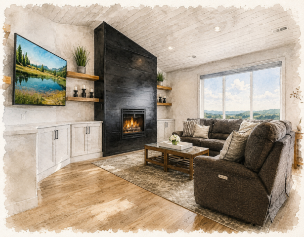 One Story Rustic House Plan -Ranch Haven - M-2830 Great Room