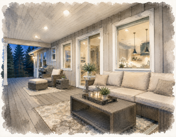 One Story Rustic House Plan -Ranch Haven - M-2830 Outdoor room