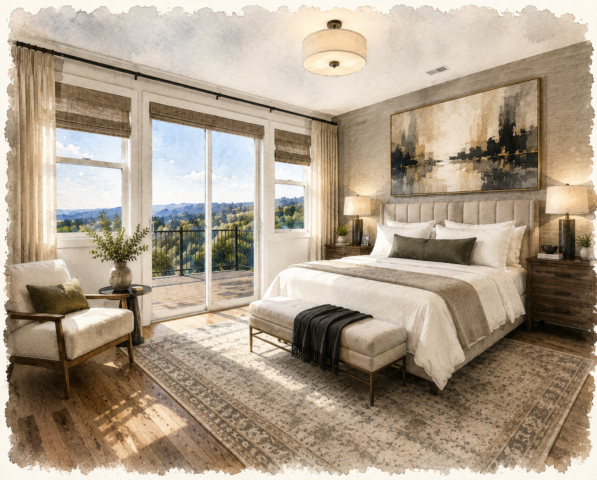 One Story Rustic House Plan -Ranch Haven - M-2830 Primary Bedroom