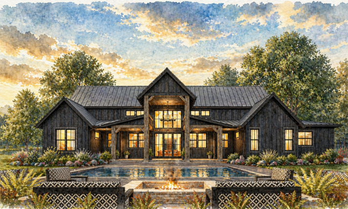 Family Harvest - Rustic Family Barn House - MB-2903 Front Shou Sugi Ban