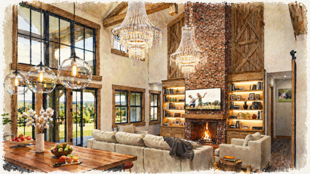 Family Harvest - Rustic Family Barn House - MB-2903 Open Concept Great Room 