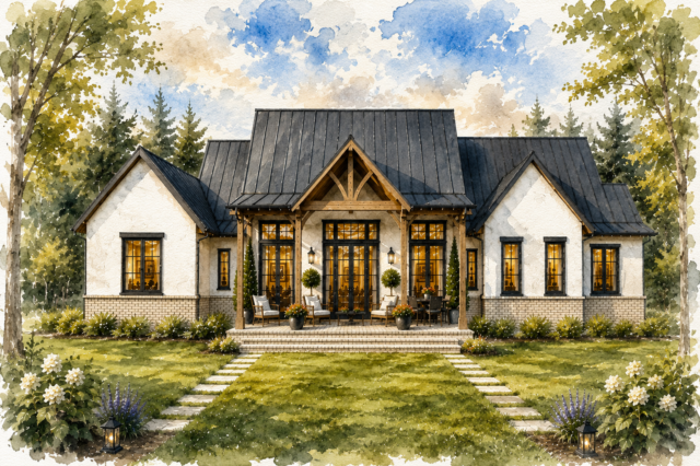 Modern Storybook Home Design M-2596-ST Rear Elevation 
