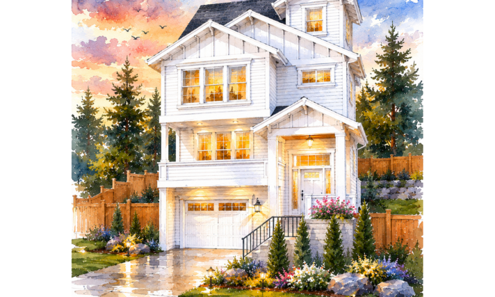 Narrow Modern Heritage Craftsman House Plan front view M-2404-G