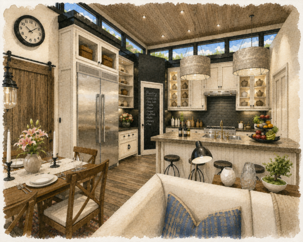 Howie’s Place M-3113-H Modern Down Slope House Plan with panoramic glass, natural stone, warm wood siding, expansive decks, and a luxury walkout level.