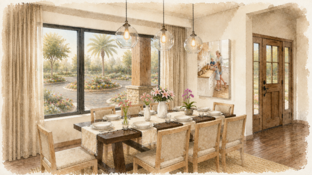 Modern Rustic Heritage Luxury Ranch- Laramie House Plan - M-4048 Dining Room 