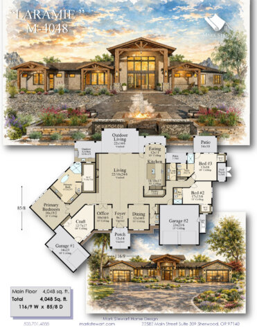 Modern Rustic Heritage Luxury Ranch- Laramie House Plan - M-4048 Summary